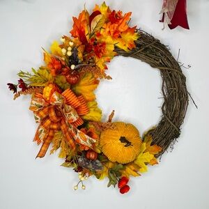 Autumn Harvest Wreath with Orange Accents